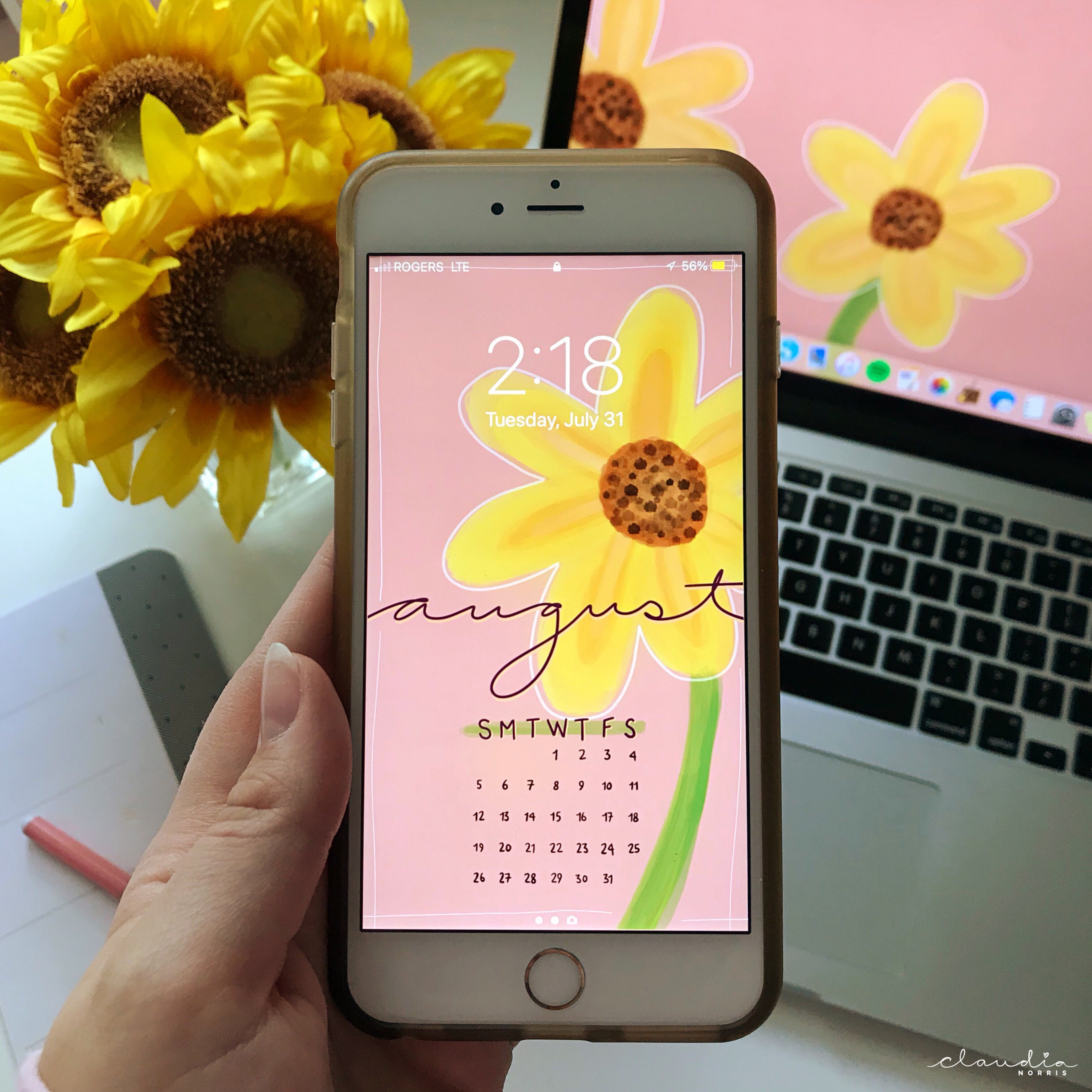 August 2018 Floral Sunflower Calendar FREE Download