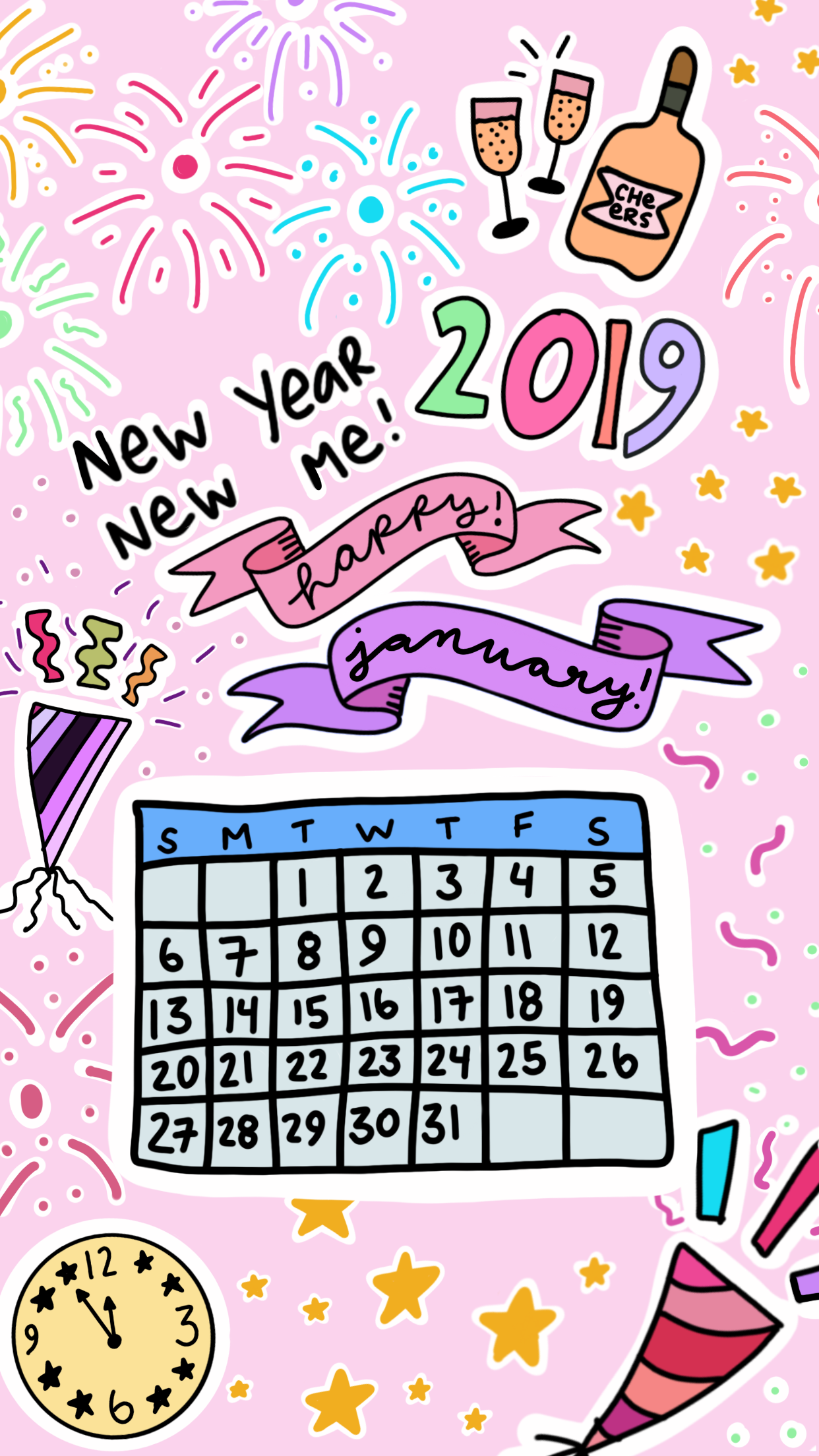 January 2019 FREE Phone Wallpaper WITH Calendar